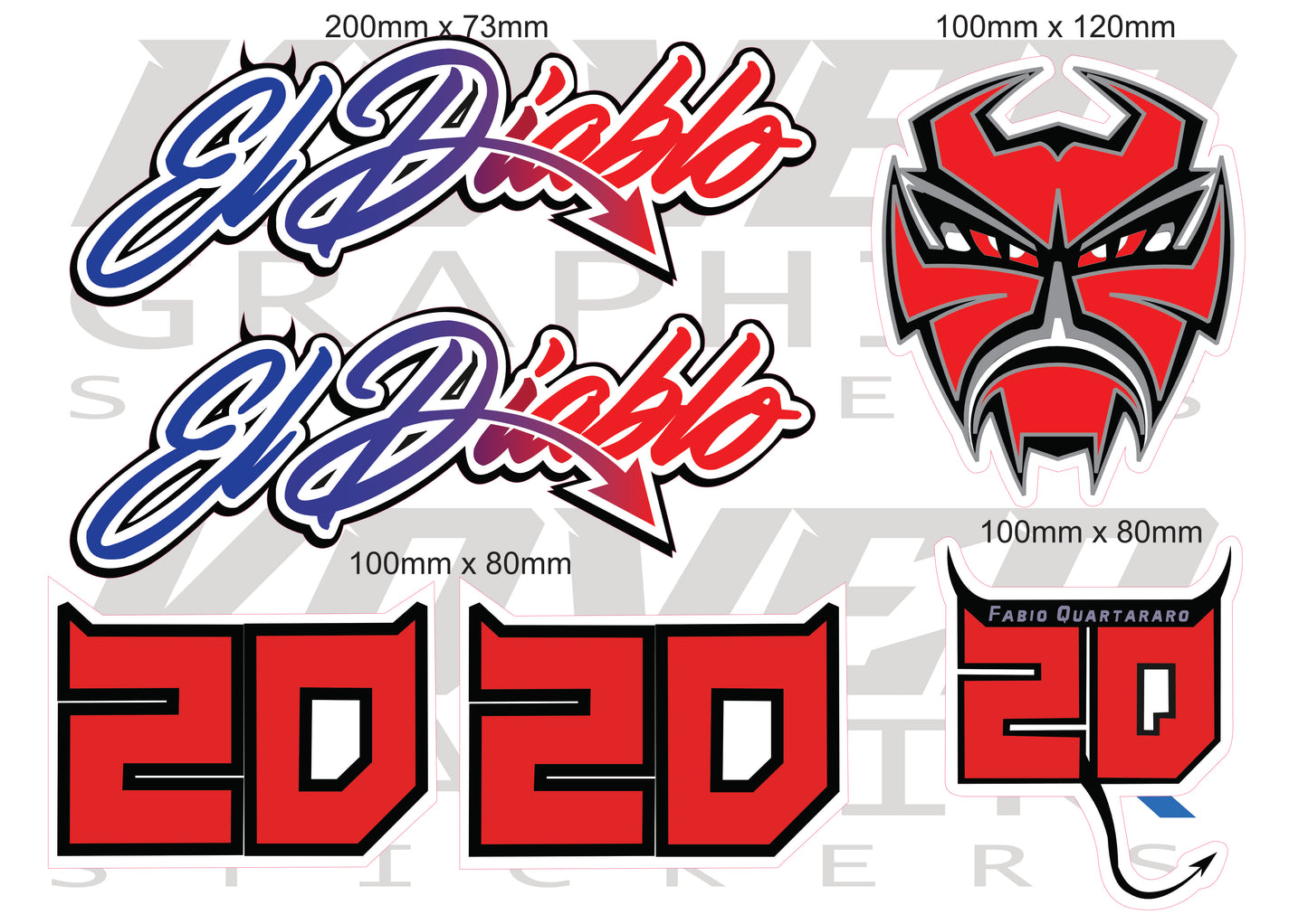Planche Stickers Moto inspiré FQ20 – Fabio Quartararo "El Diablo" #20 | Autocollants MotoGP