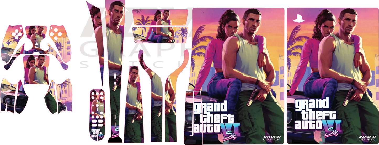 PS5 Skin / Wrap complet « Neon City » (inspiré affiche GTA6)