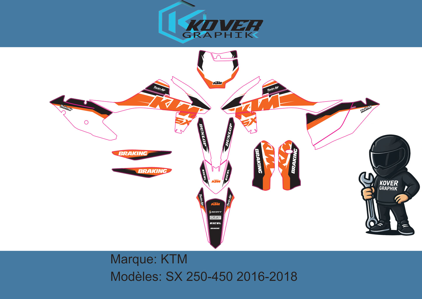 Kit déco KTM SX 250-450 2016-2018 – Design Factory Orange Line | Kover Graphik