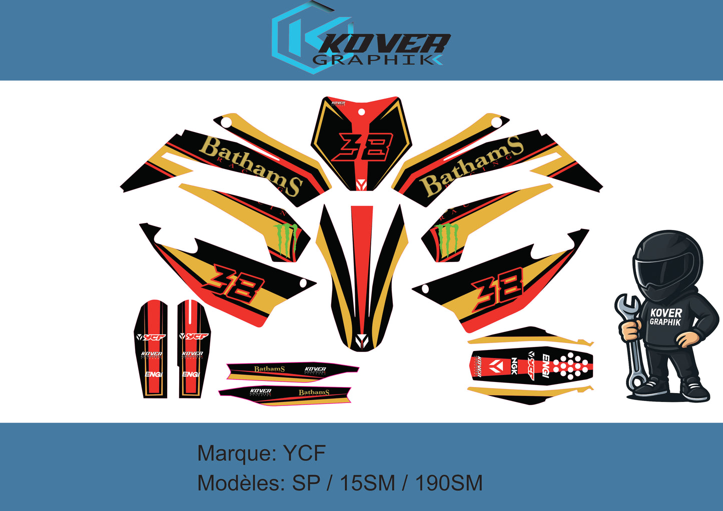 Kit déco YCF SP / 15SM / 190SM – Design Bathams Racing | Kover Graphik