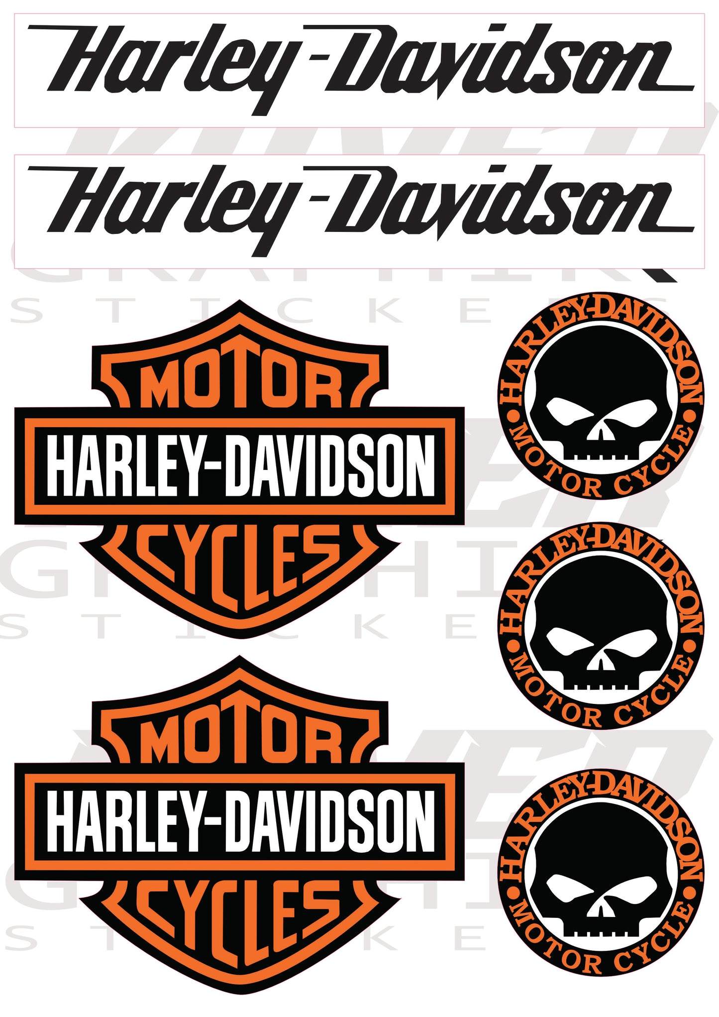 Stickers compatibles Harley Davidson Logo Skull & Bar Shield – Planche Autocollants Moto Vinyle Premium