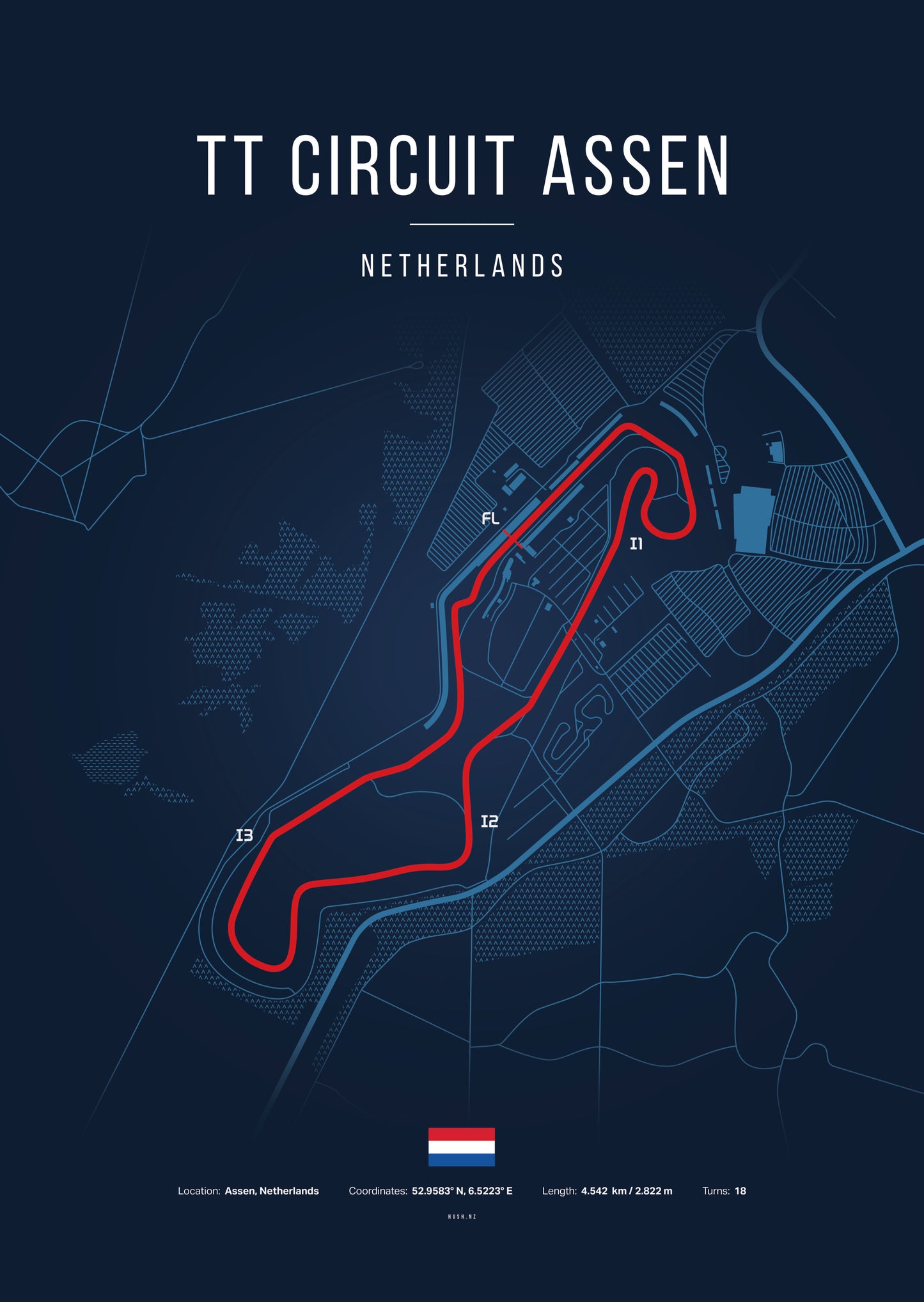 Poster TT Circuit Assen – Circuit MotoGP Pays-Bas | Déco murale racing – Kover Graphik