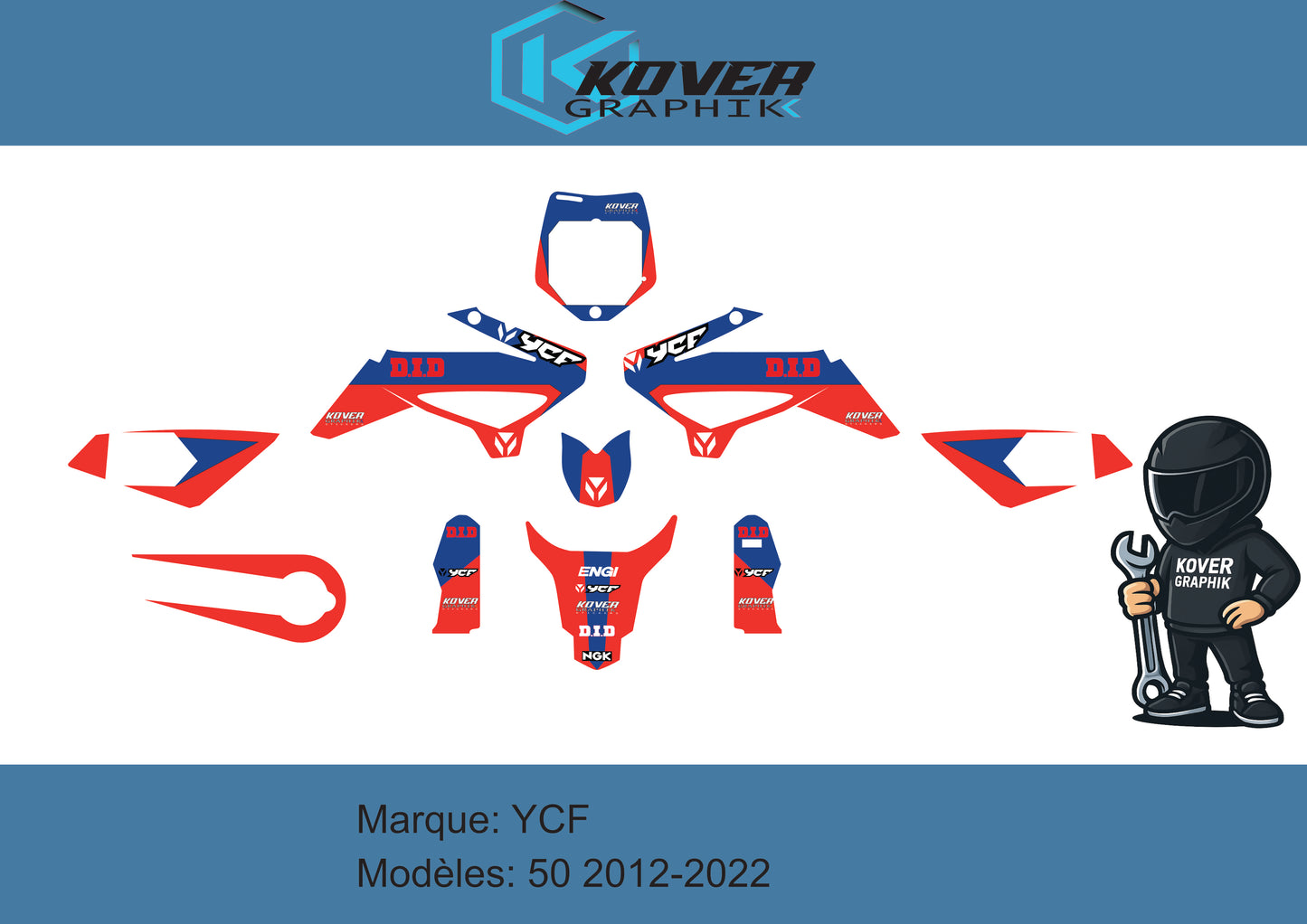 KIT DECO MOTO compatible dirt bike YCF 50 2012-2022 Style Honda HRC