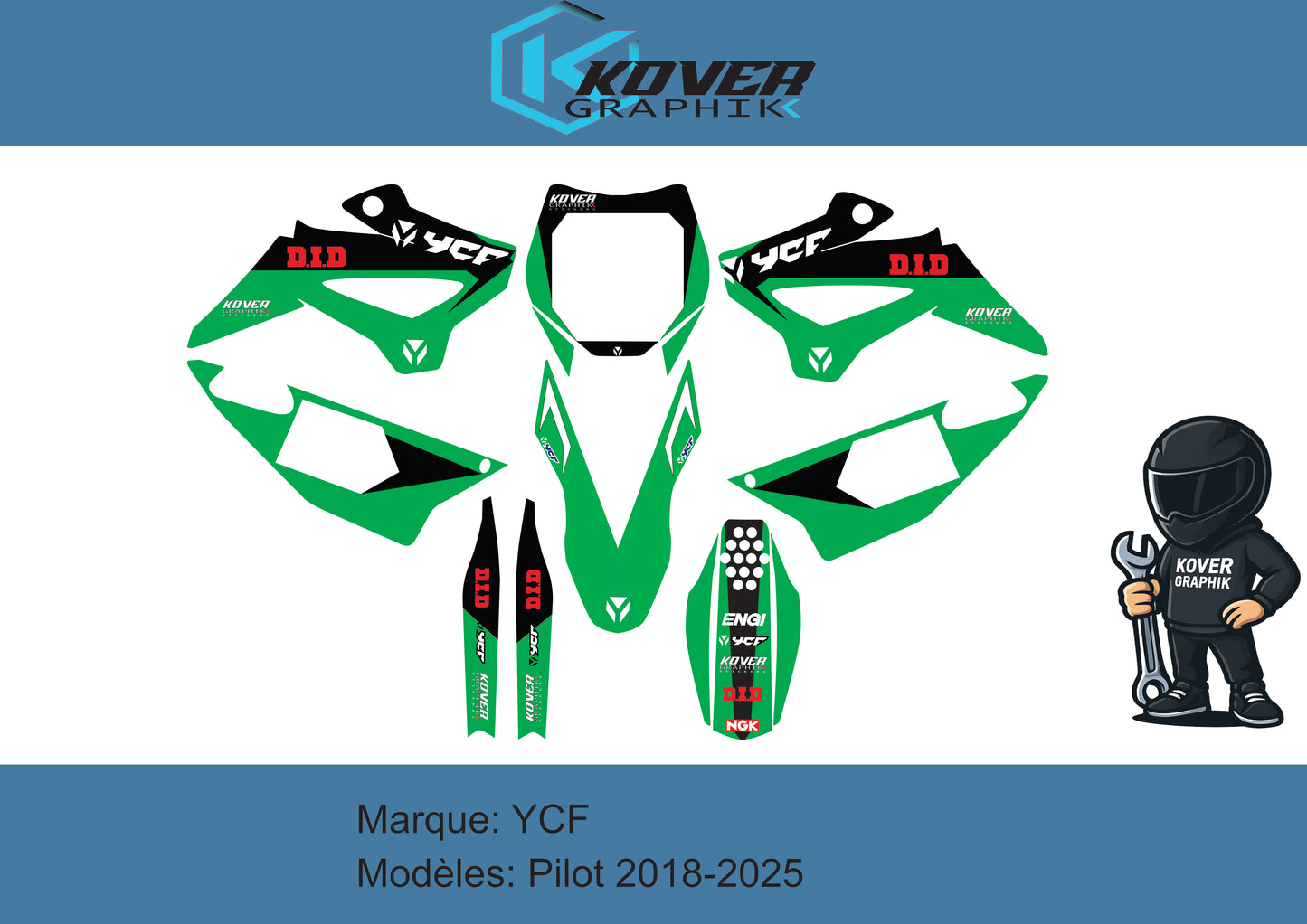 KIT DECO MOTO compatible dirt bike YCF Pilot 2018-2025 style Kawasaki KX