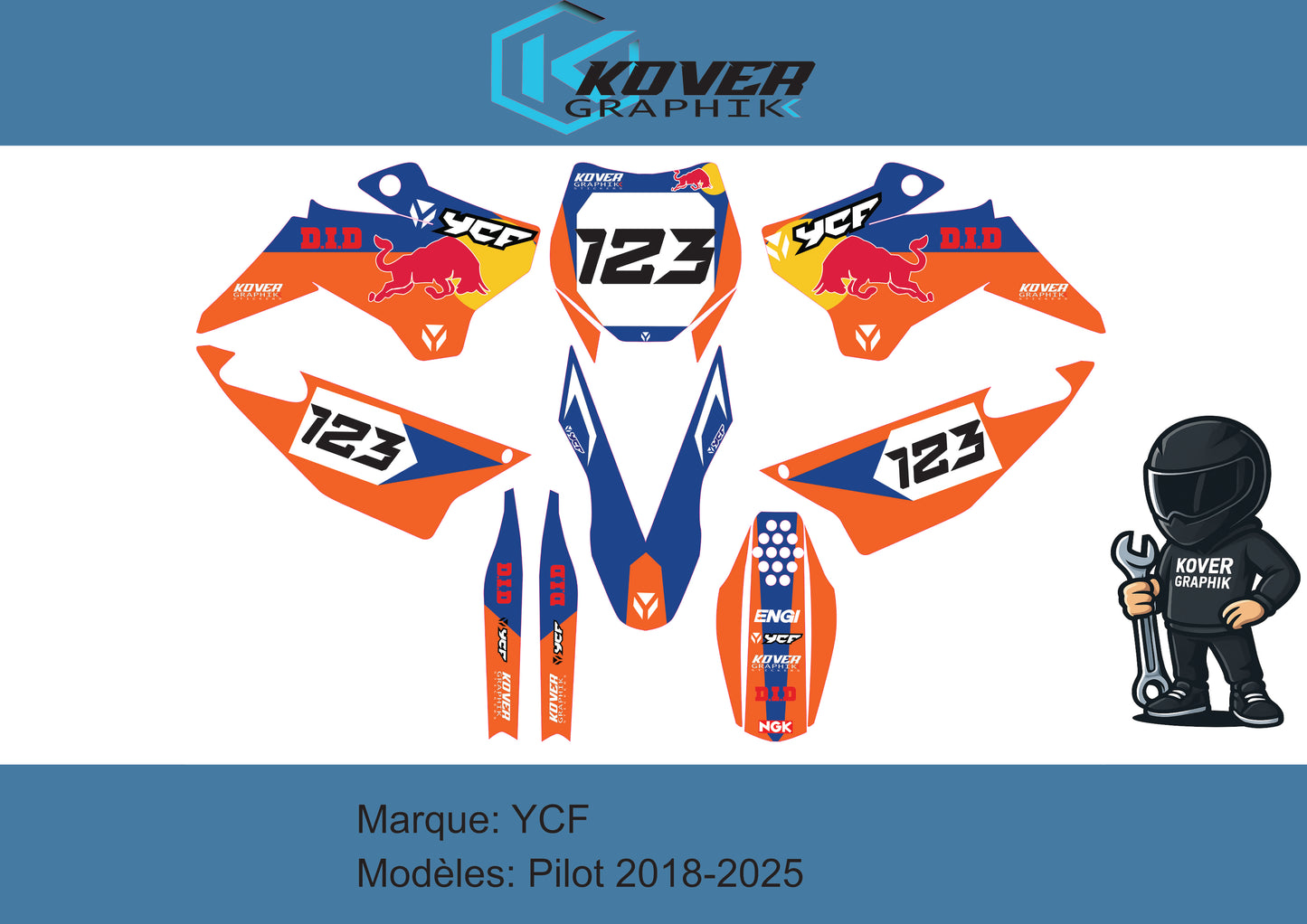 KIT DECO MOTO compatible dirt bike YCF Pilot 2018-2025 style KTM