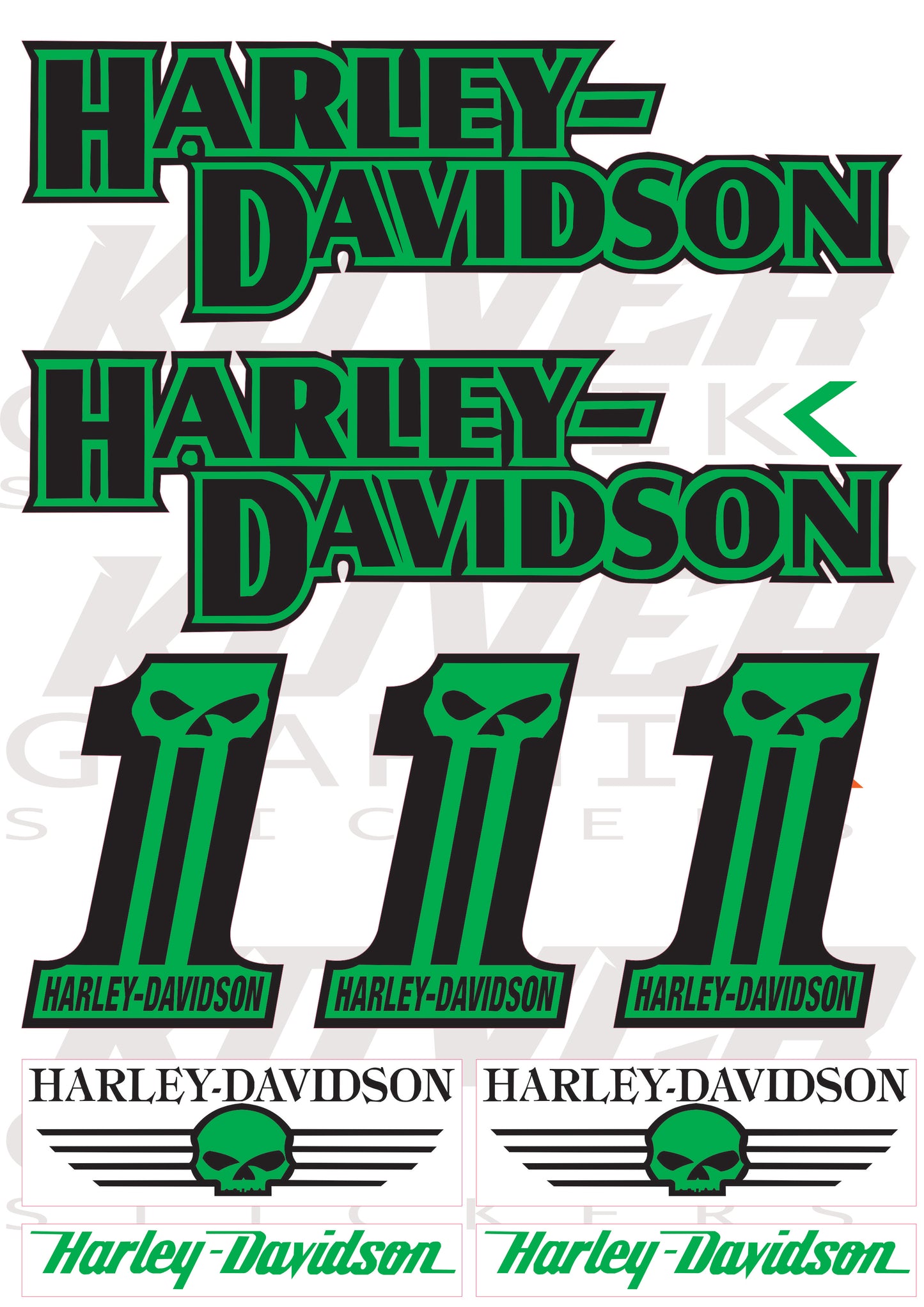 Stickers compatibles Harley Davidson Skull & Logo – Pack Couleurs planche | Kover Graphik