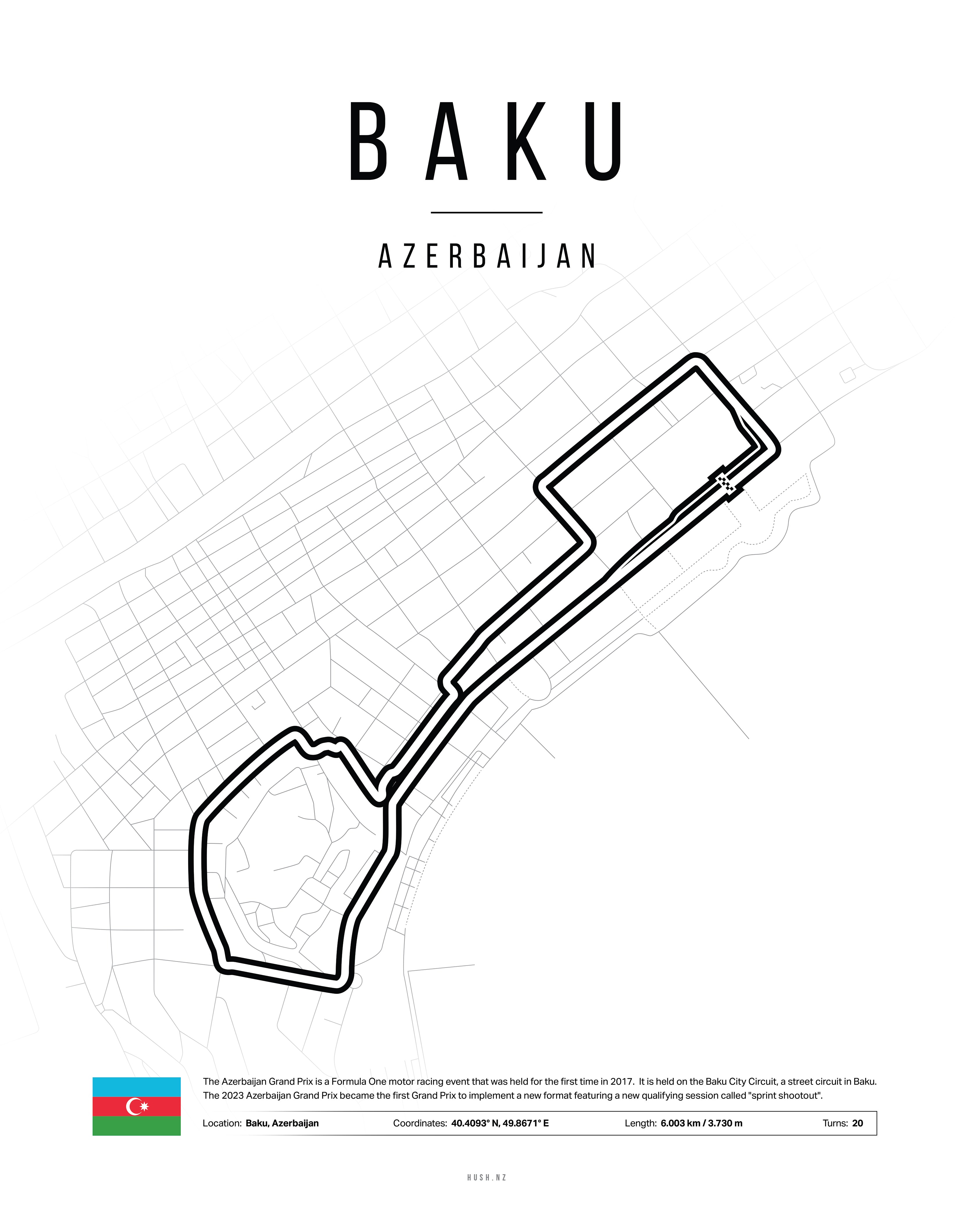 Poster Circuit de Baku – Azerbaijan | Affiche Motorsport & F1 Street Circuit