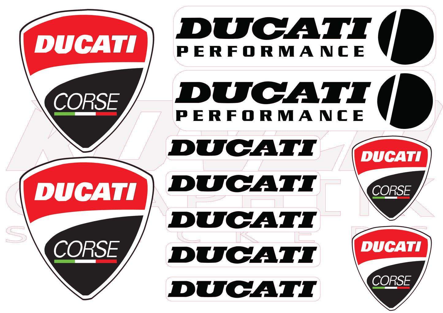 Stickers compatibles Ducati Corse & Performance – Planche d’Autocollants Moto Vinyle
