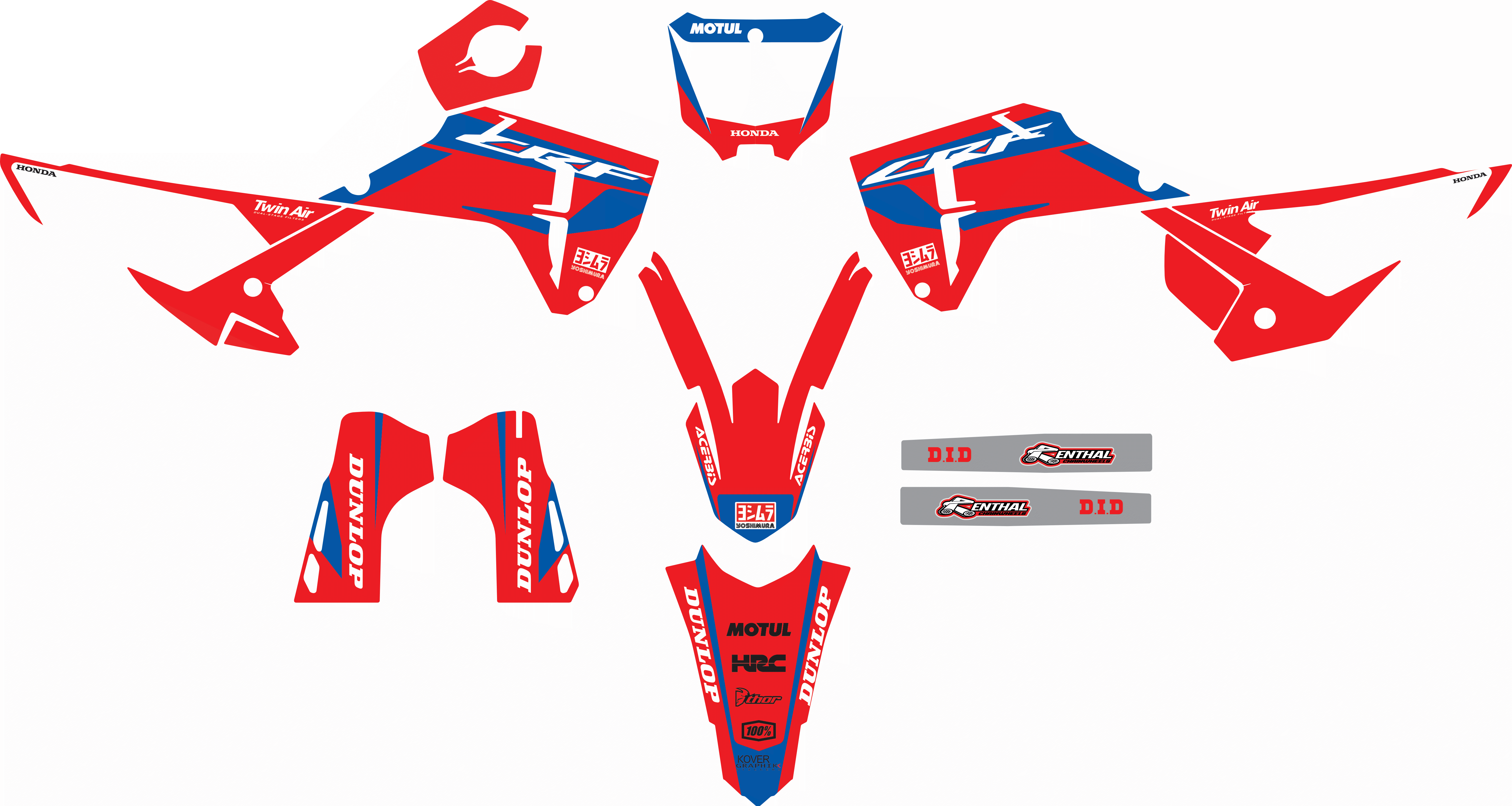 Kit déco Honda CRF 250 / 450 2025- 2026 – Design Factory HRC Rouge / Bleu