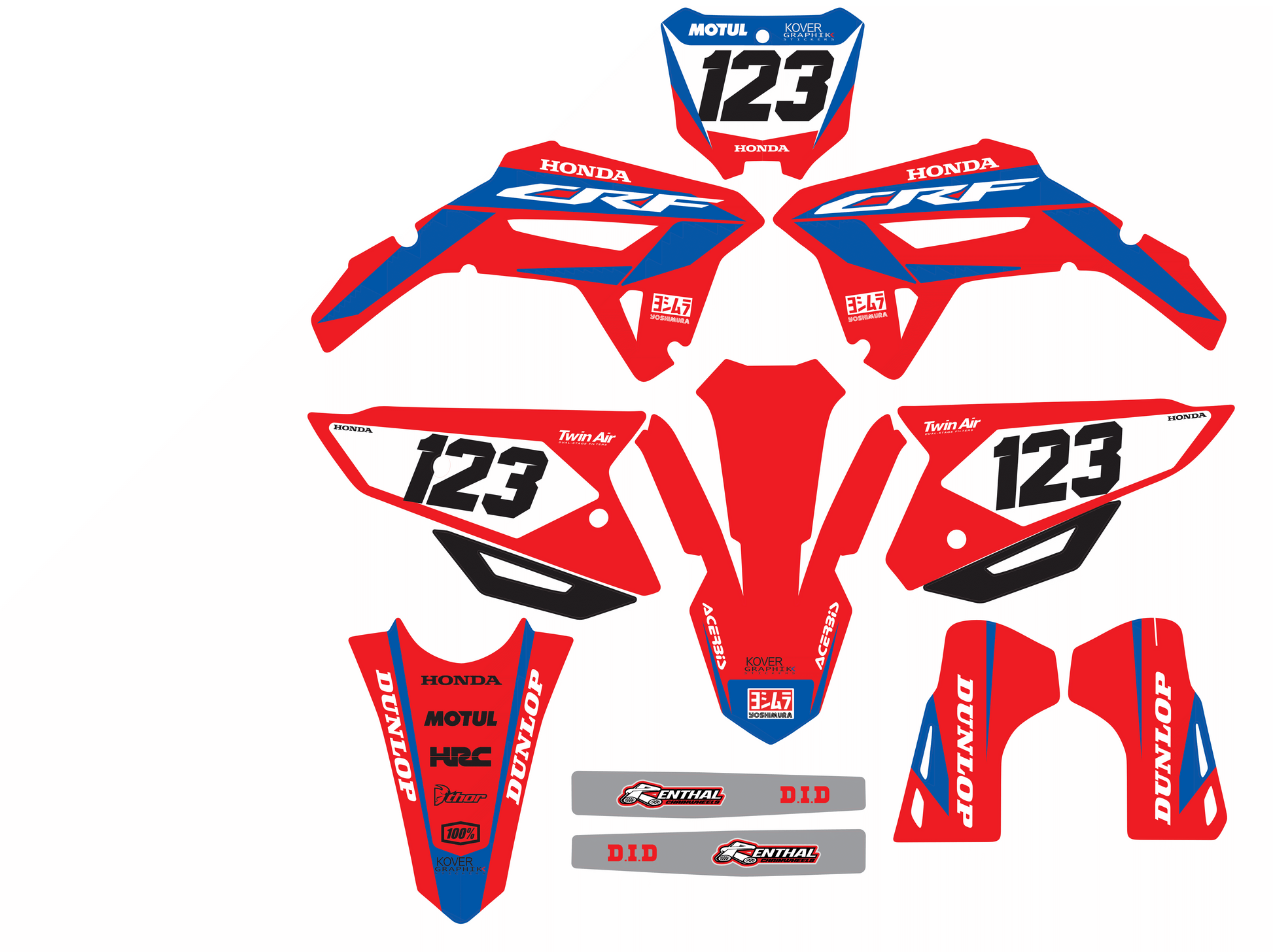 Kit déco Honda CRF 250R 450R 2021-2025 – Design Factory HRC Rouge / Bleu-2