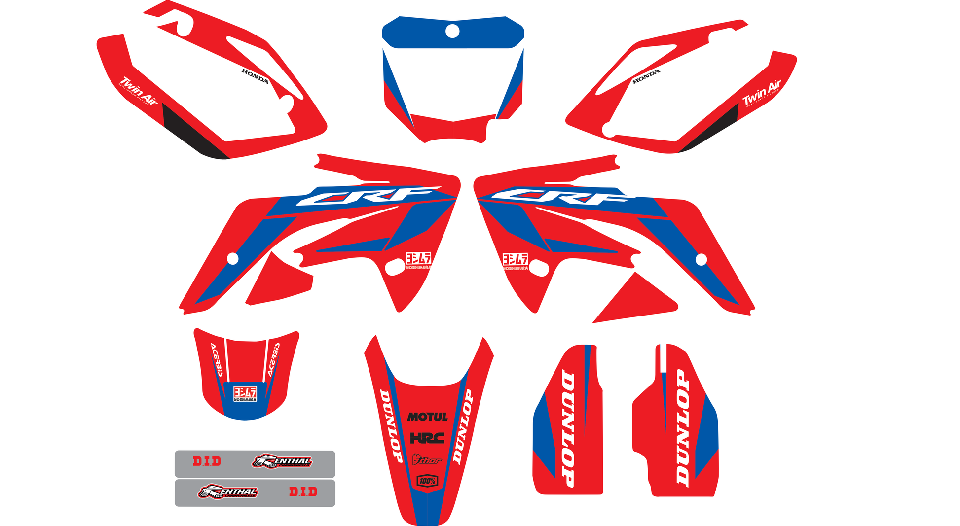 Kit Déco Moto Compatible avec Honda CRF 150 (2007–2026)  – Design Racing Rouge/Bleu-2