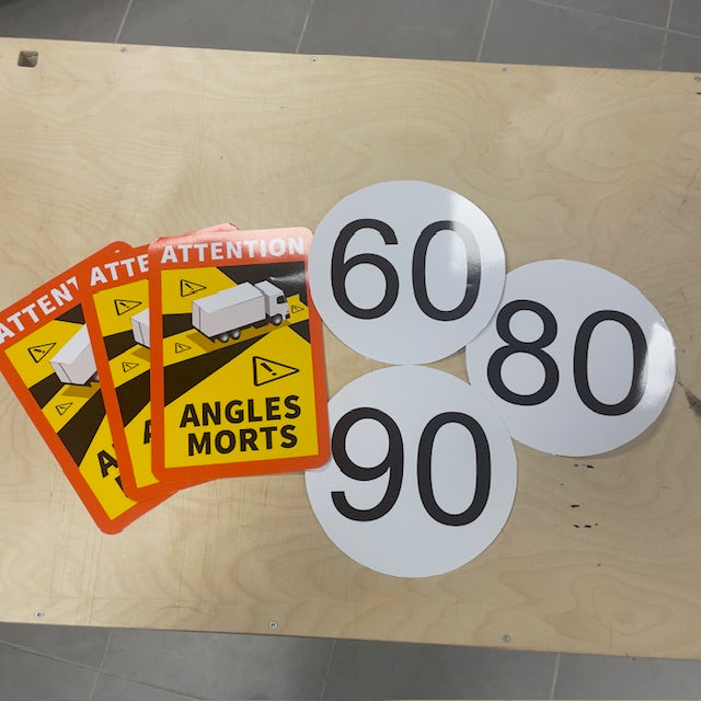 Stickers Obligatoires Poids Lourds – Angles Morts + Disques 60/80/90 – Conformes Réglementation PL-2