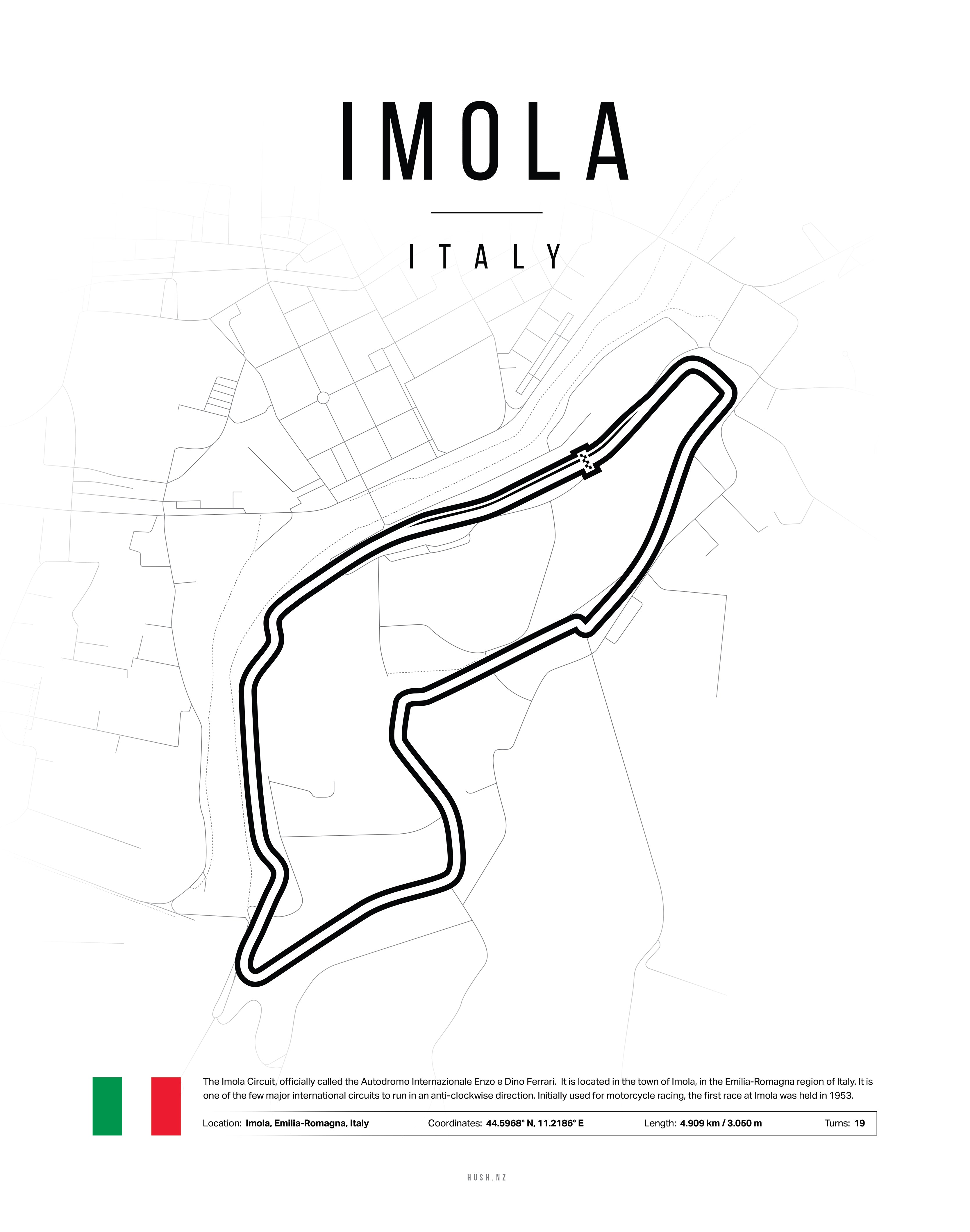 Poster Imola – Italie | Affiche Circuit F1 Enzo e Dino Ferrari Minimaliste