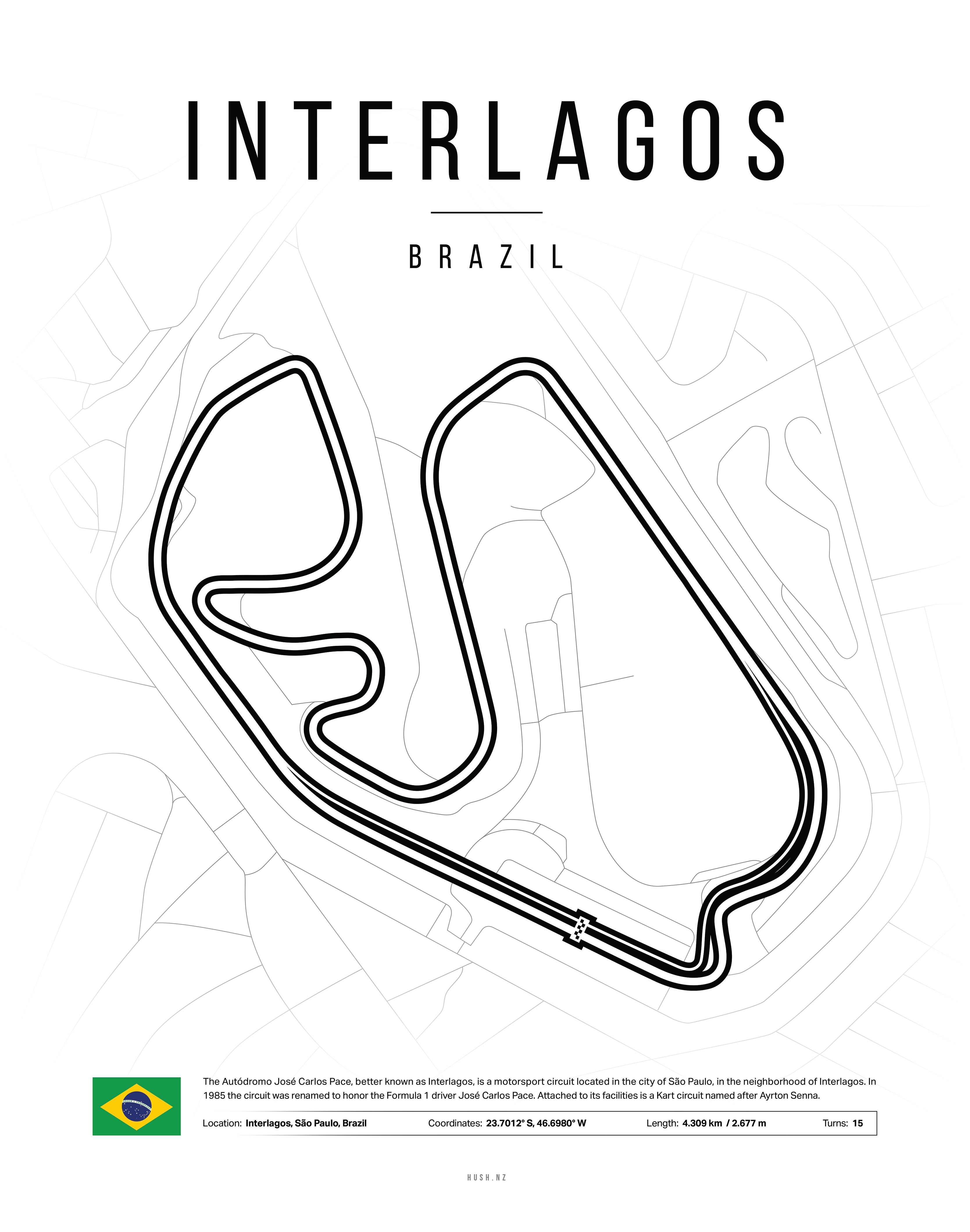 Poster Interlagos – Brésil | Affiche Circuit F1 São Paulo Minimaliste