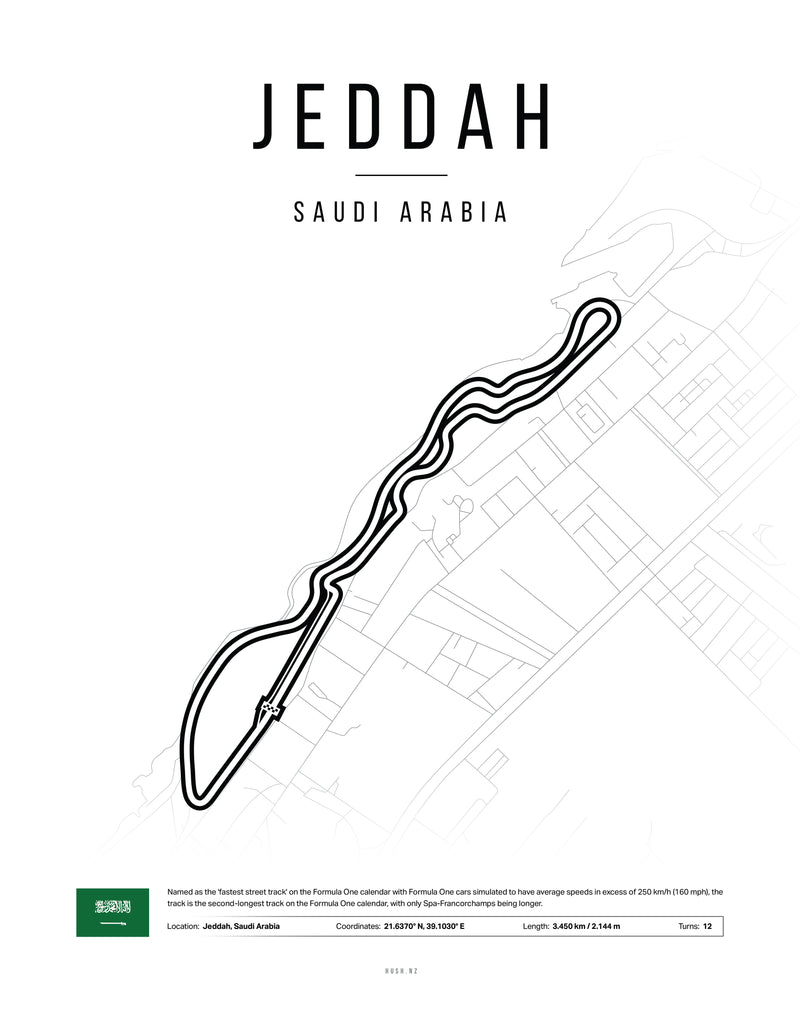 Poster Jeddah – Arabie Saoudite | Affiche Circuit F1 Jeddah Corniche Minimaliste-2