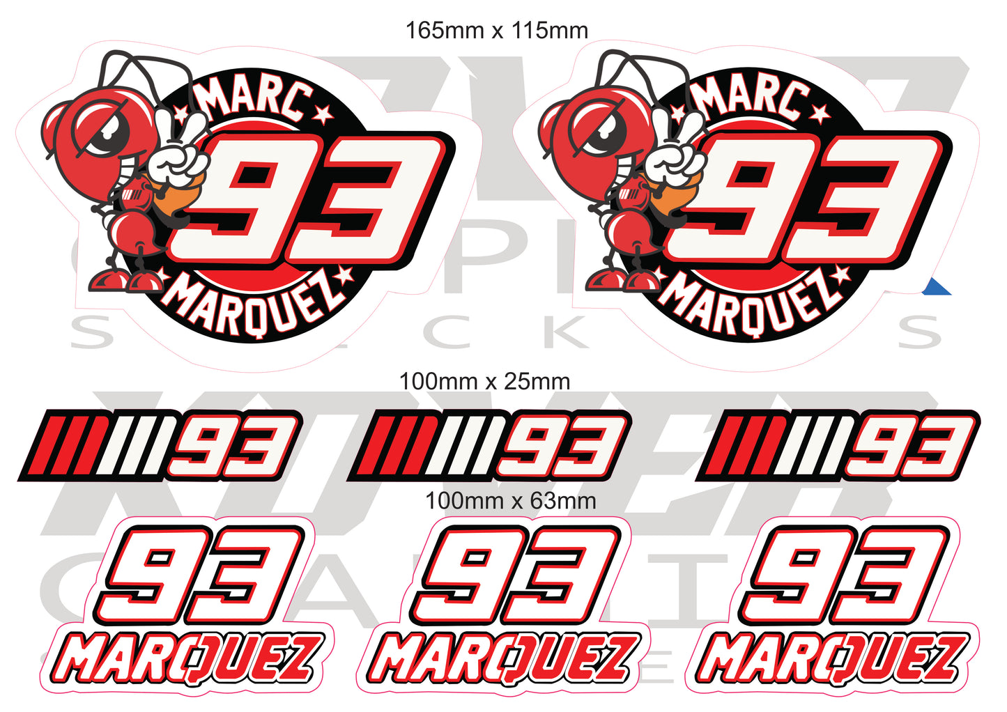Planche Stickers inspiré Moto MM93 – Marc Márquez Fourmi Rouge #93 | Autocollants MotoGP