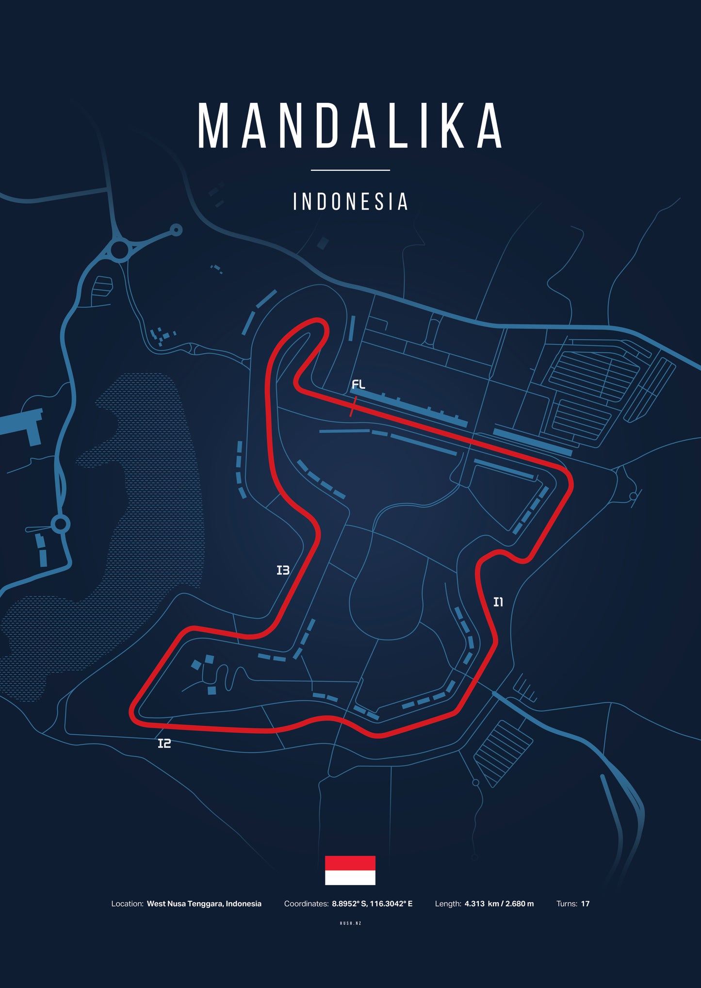 Poster Circuit de Mandalika – Indonésie | Affiche MotoGP – Déco murale racing Kover Graphik