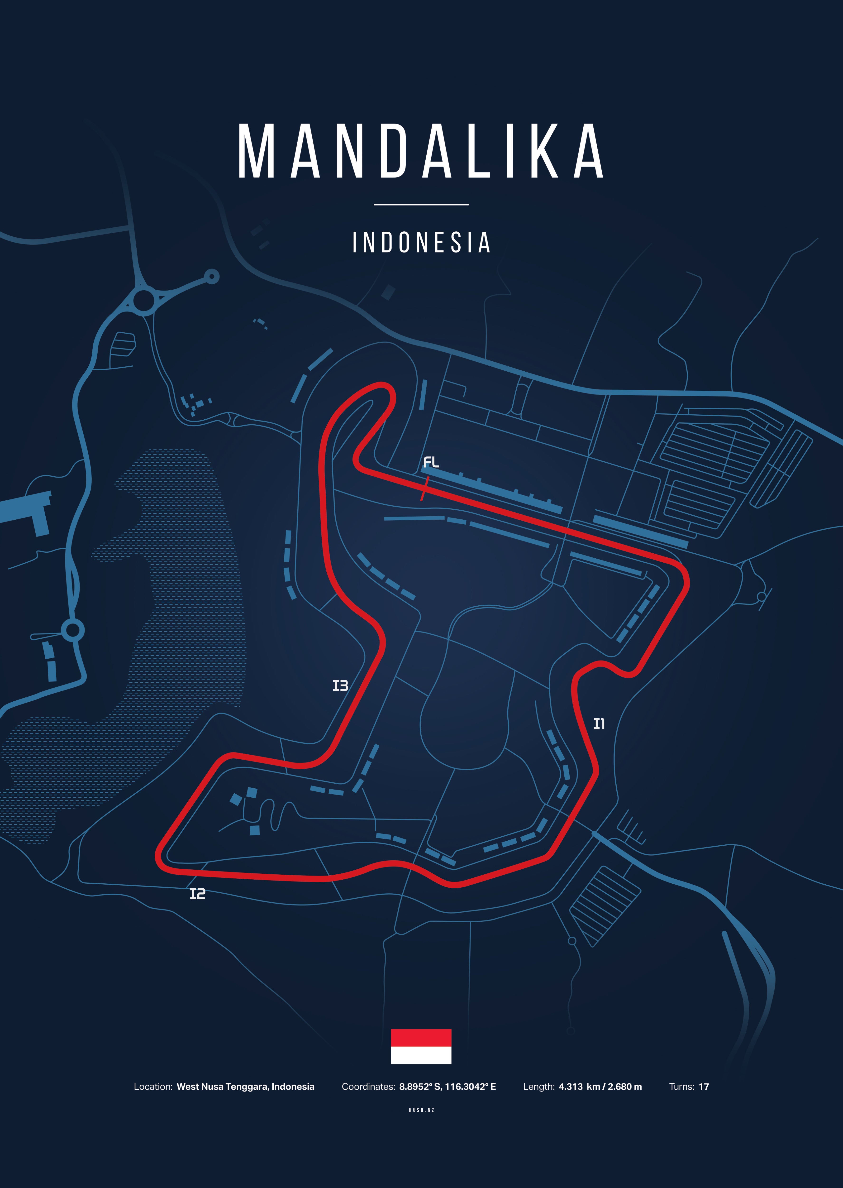 Poster Circuit de Mandalika – Indonésie | Affiche MotoGP – Déco murale racing Kover Graphik