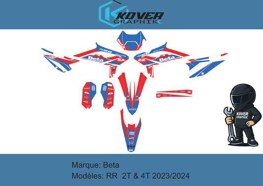 Kit déco Beta RR 2T & 4T 2023/2024 – Design Racing Bleu/Rouge Liqui Moly | Kover Graphik