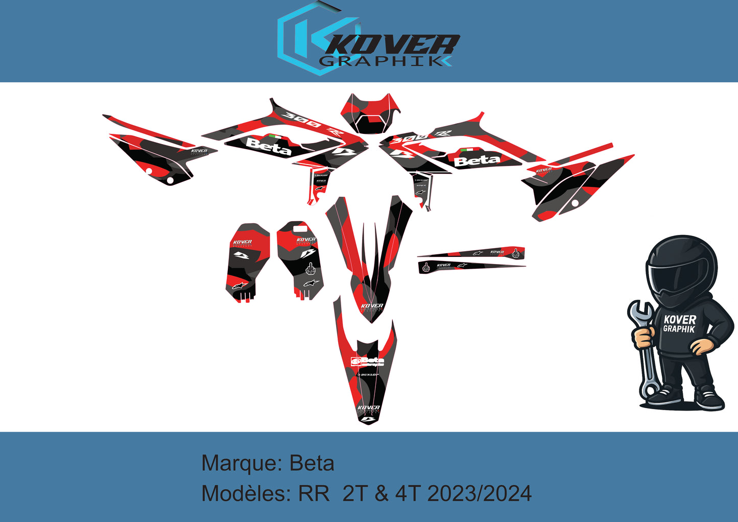 Kit déco Beta RR 2T & 4T 2023/2024 – Design Camo Rouge/Noir | Kover Graphik