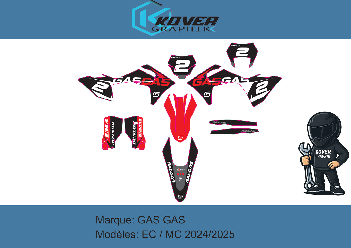 Kit déco Gas Gas EC / MC 2024-2025 – Design Racing Rouge / Noir | Kover Graphik
