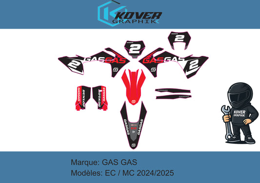 Kit déco Gas Gas EC / MC 2024-2025 – Design Racing Rouge / Noir | Kover Graphik