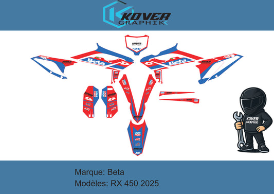 Kit déco Beta RX 450 2025 – Design Racing Bleu/Rouge Liqui Moly | Kover Graphik
