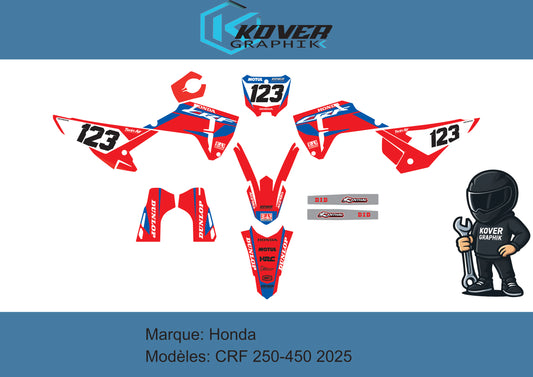 Kit déco Honda CRF 250 / 450 2025 – Design Factory HRC Rouge / Bleu | Kover Graphik