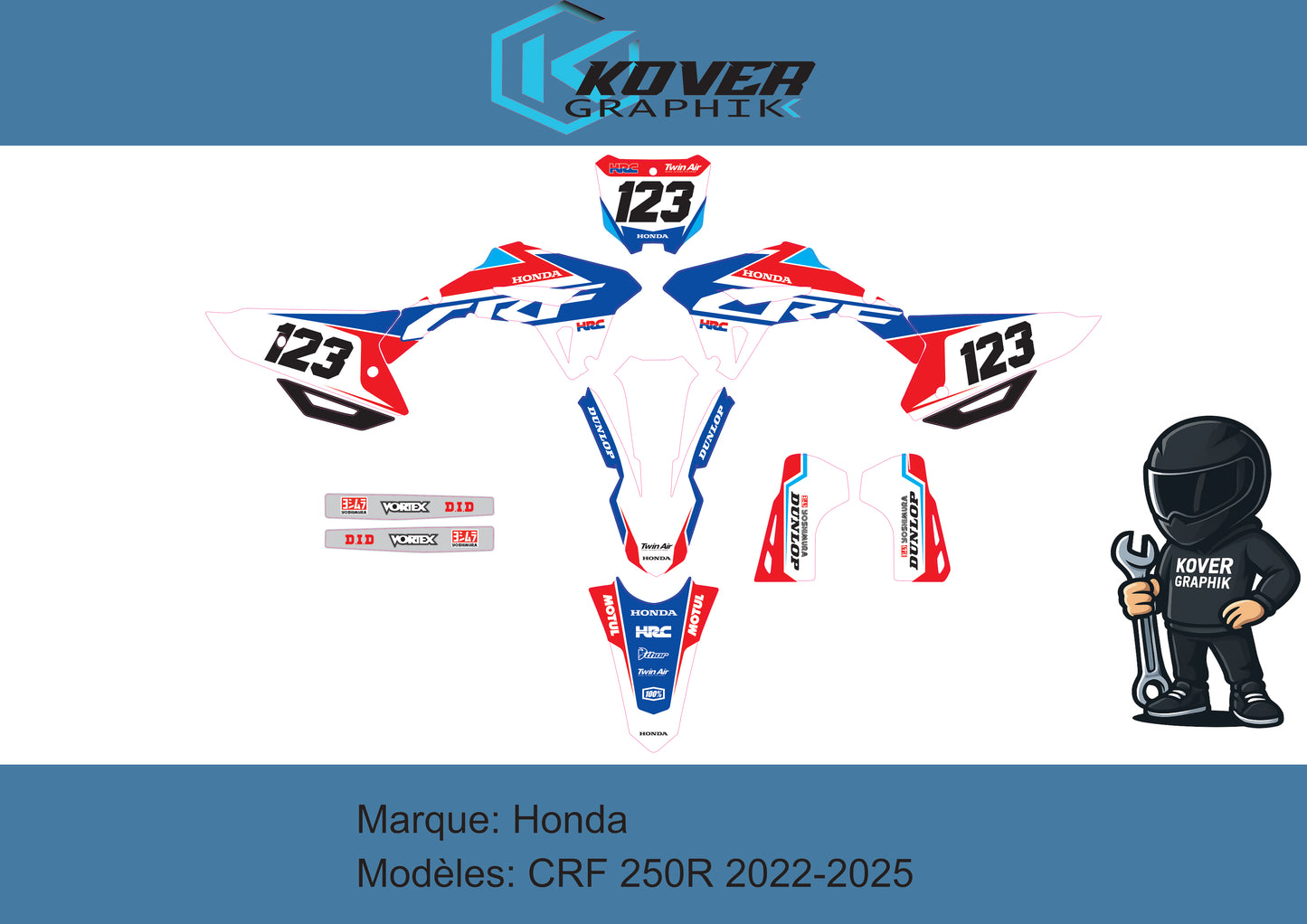 Kit déco Honda CRF 250R 2022-2025 – Design White Edition HRC | Kover Graphik