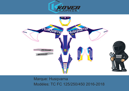 Kit déco Husqvarna TC/FC 125-250-450 2016-2018 – Design Factory Blue/Yellow | Kover Graphik