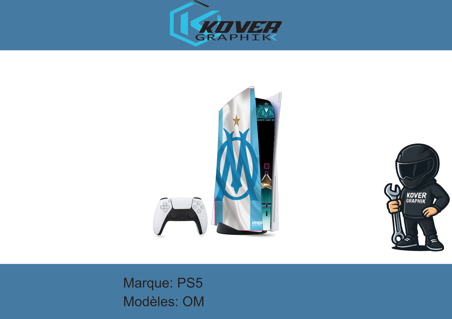 Skin PS5 OM – Kit déco Olympique de Marseille pour PlayStation 5 | Kover Graphik