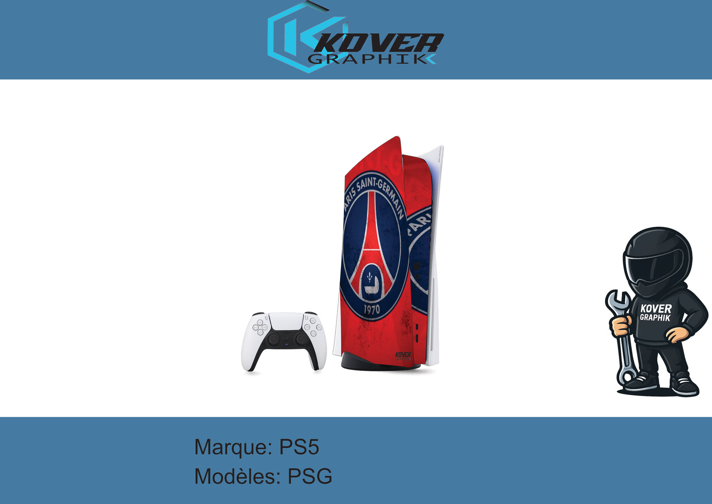 Skin PS5 PSG – Kit déco Paris Saint-Germain pour PlayStation 5 | Kover Graphik
