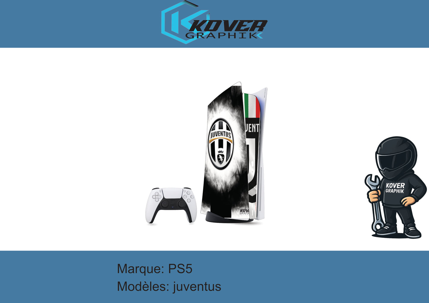 Skin PS5 Juventus – Kit déco personnalisé PlayStation 5 | Kover Graphik