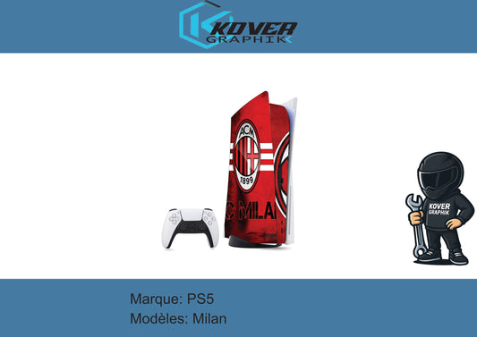 Skin PS5 AC Milan – Kit déco personnalisé PlayStation 5 | Kover Graphik