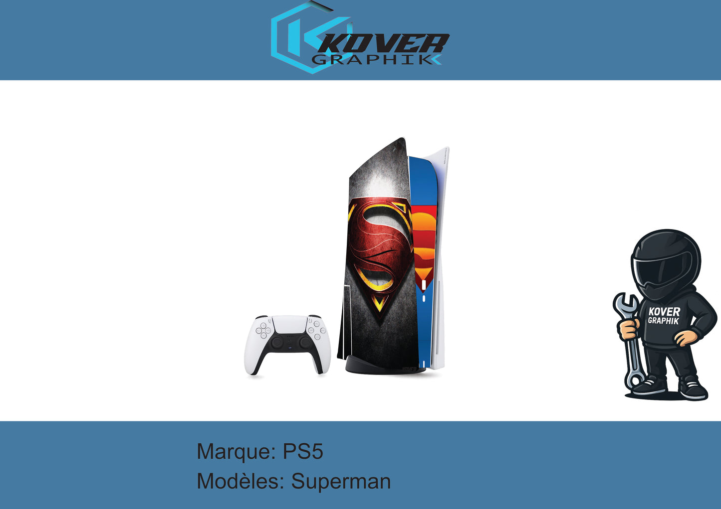 Skin PS5 Superman – Kit déco personnalisé PlayStation 5 | Kover Graphik