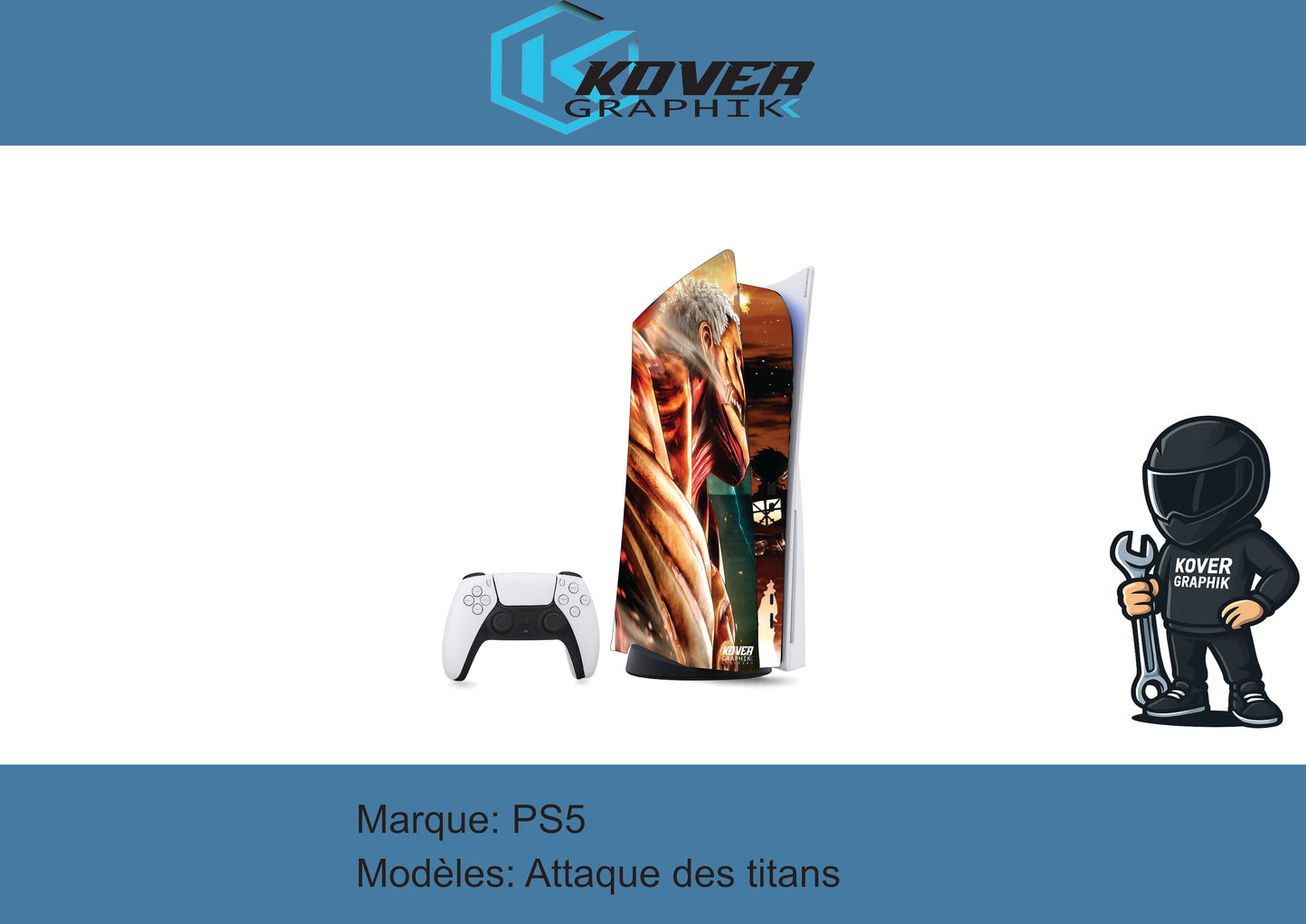 Skin PS5 Attaque des Titans – Kit déco personnalisé pour console PlayStation 5 | Kover Graphik