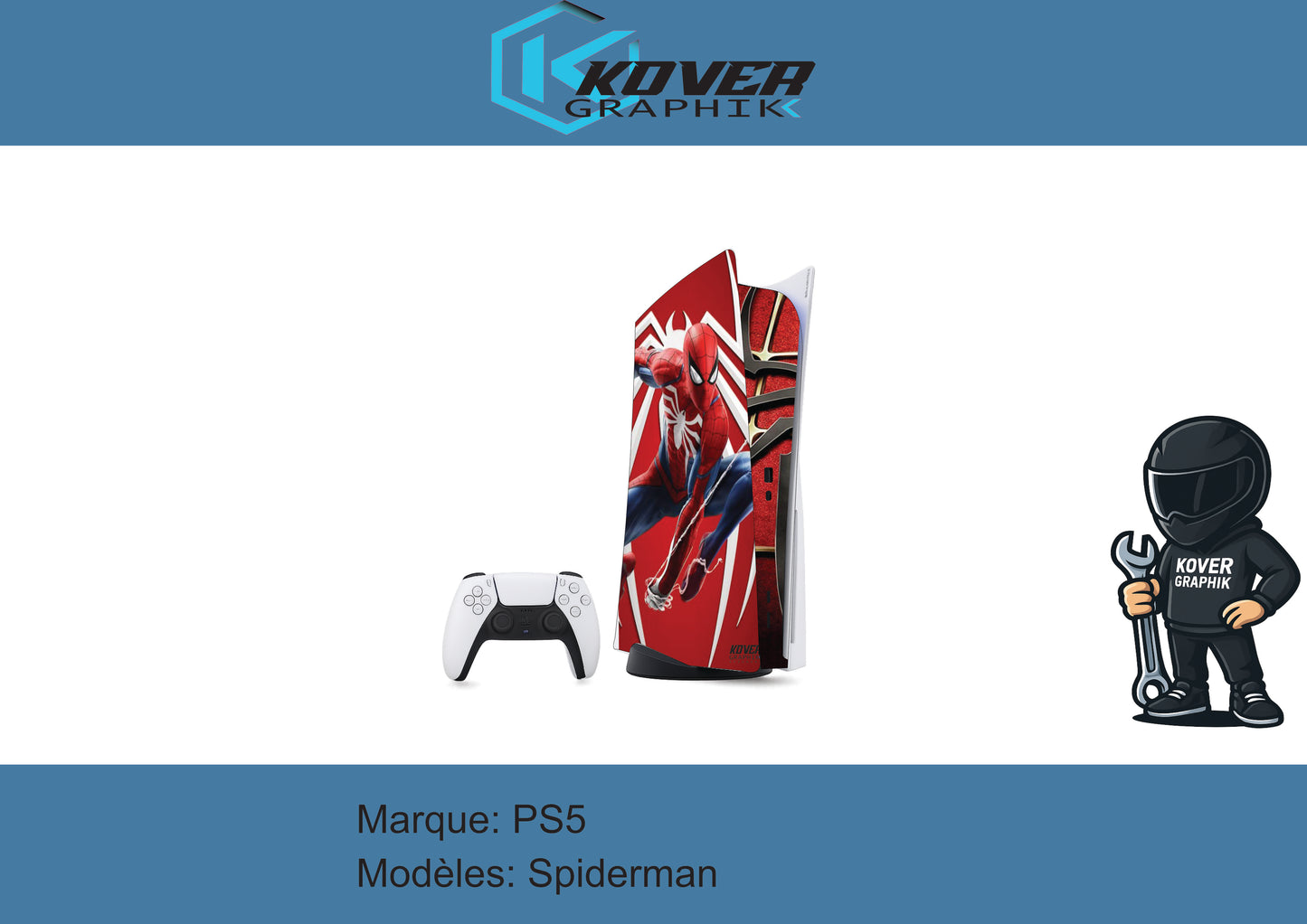 PS5 Skin / Wrap complet « Spiderman » (inspiré de l'univers Spiderman)