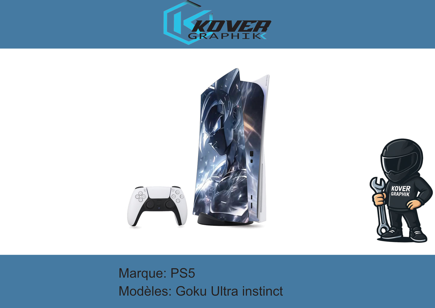 PS5 Skin / Wrap complet « Goku ultra instinct » (inspiré de l'univers Dragon ball)