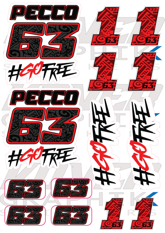 Planche Stickers Moto inspiré FB63 – Autocollants Pecco Bagnaia #63 | Kit déco MotoGP