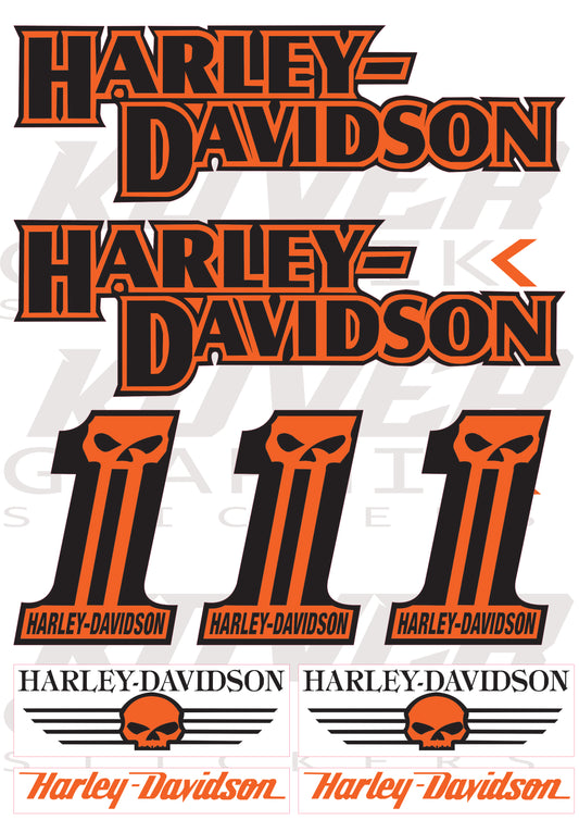 Stickers compatibles Harley Davidson Skull & Logo – Pack Couleurs planche | Kover Graphik