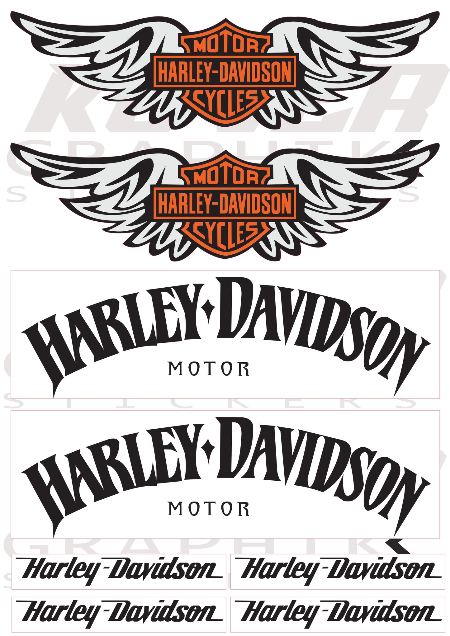 Stickers compatibles Harley Davidson Logo Ailé & Écritures – Planche Autocollants Moto Vinyle Premium