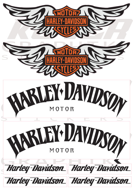 Stickers compatibles Harley Davidson Logo Ailé & Écritures – Planche Autocollants Moto Vinyle Premium