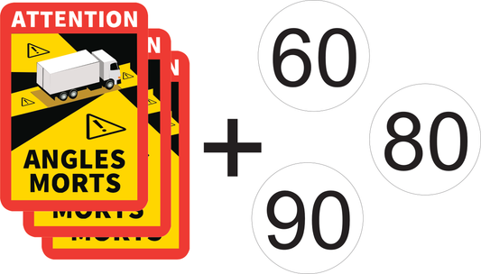 Stickers Obligatoires Poids Lourds – Angles Morts + Disques 60/80/90 – Conformes Réglementation PL