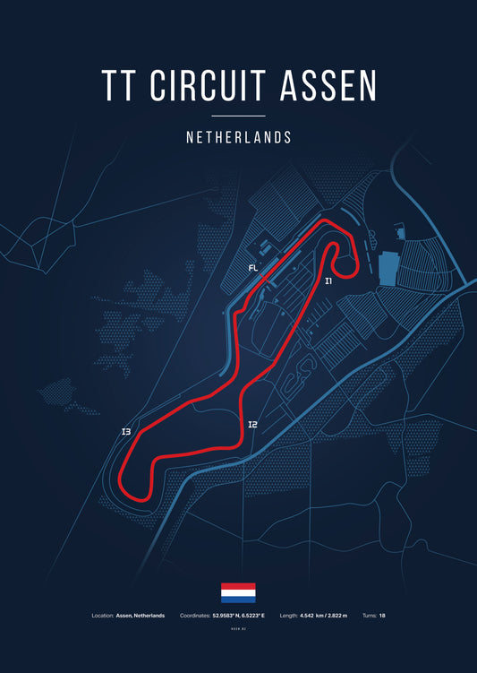 Poster TT Circuit Assen – Circuit MotoGP Pays-Bas | Déco murale racing – Kover Graphik