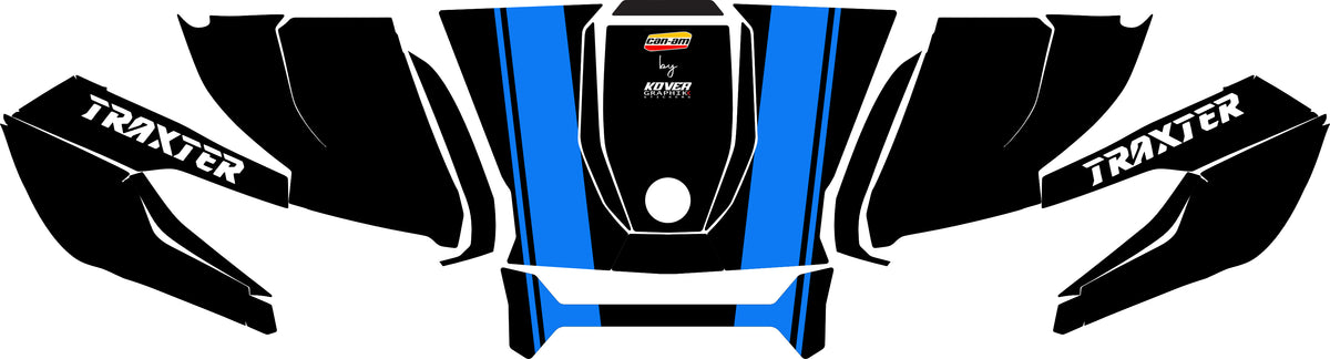 Visuel du Kit déco capot Can-Am Traxter bandes bleu - Design sport personnalisé - Traxter noir bande bleu