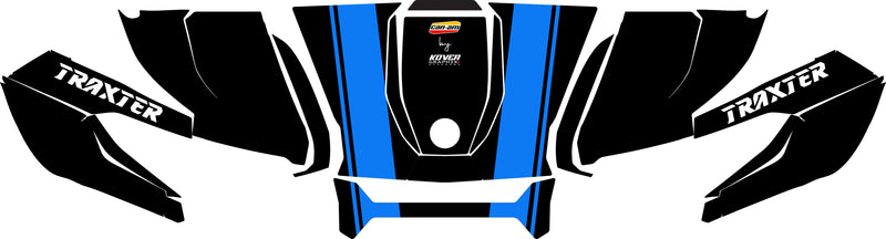 Visuel du Kit déco capot Can-Am Traxter bandes bleu - Design sport personnalisé - Traxter noir bande bleu