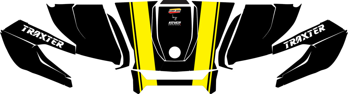 Visuel du Kit déco capot Can-Am Traxter bandes jaune - Design sport personnalisé - Traxter noir bande jaune