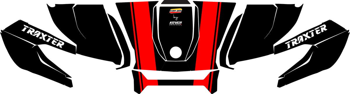 Visuel du Kit déco capot Can-Am Traxter bandes rouge - Design sport personnalisé - Traxter noir bande rouge