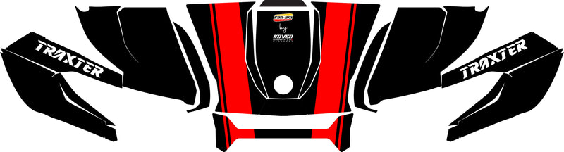 Visuel du Kit déco capot Can-Am Traxter bandes rouge - Design sport personnalisé - Traxter noir bande rouge