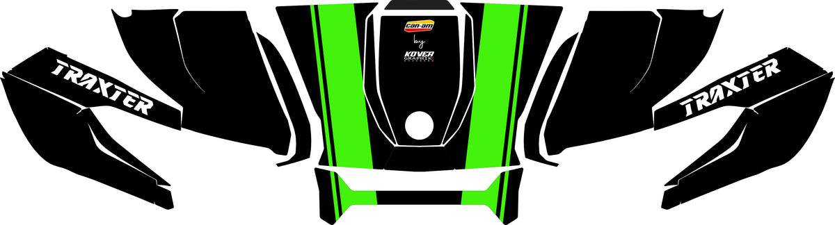 Visuel du Kit déco capot Can-Am Traxter bandes vert - Design sport personnalisé - Traxter noir bande vert